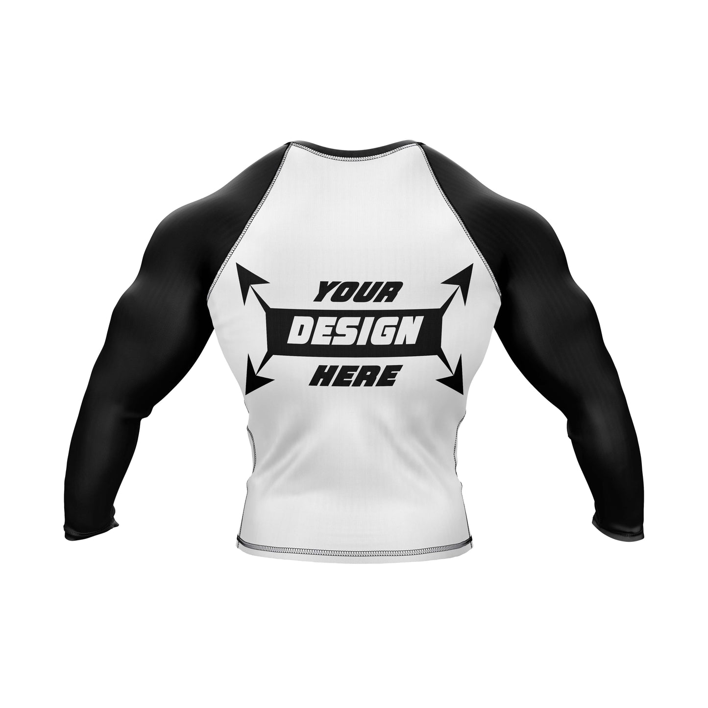 Rash Guard BJJ wit lichaam met volledig zwarte mouwen voor heren worstelen en yoga