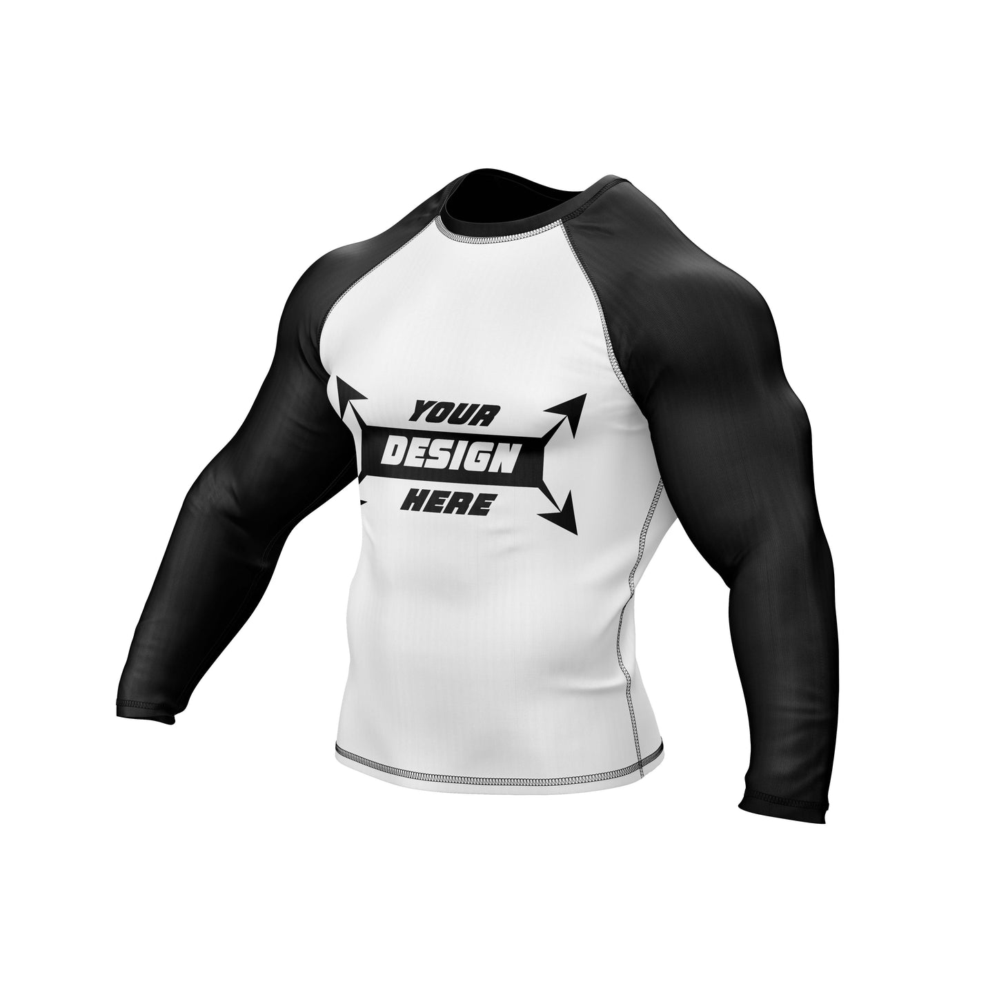 Rash Guard BJJ wit lichaam met volledig zwarte mouwen voor heren worstelen en yoga