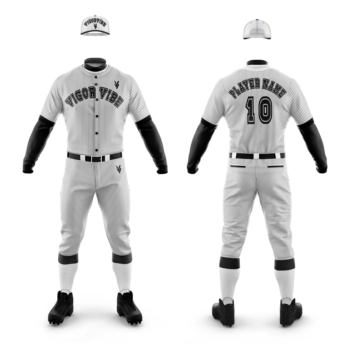 Vigor Vibe Baseball Uniforms White With Black Stripes | Personalized designs for your Team (Baseball-003)