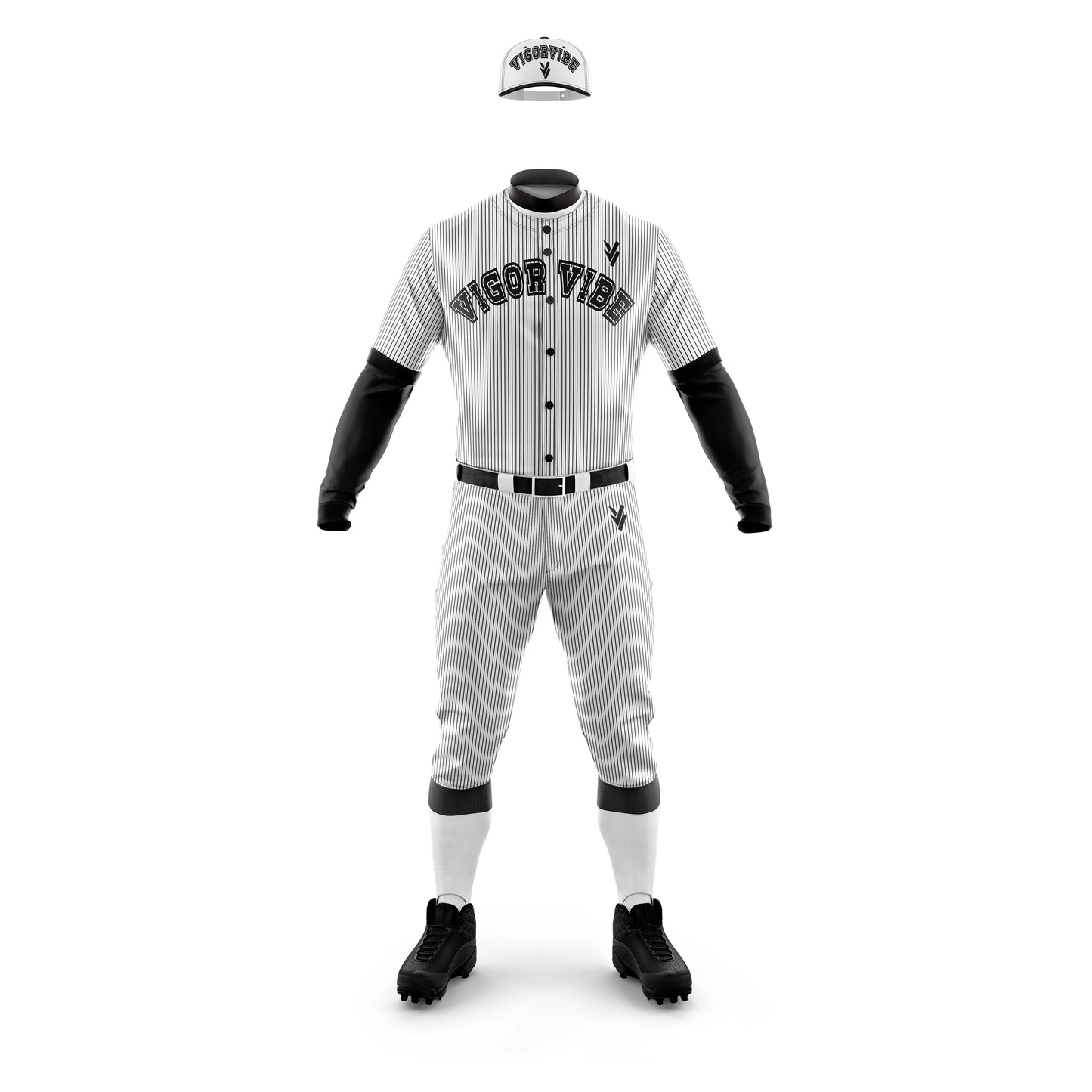 Vigor Vibe Baseball Uniforms White With Black Stripes | Personalized designs for your Team (Baseball-003)
