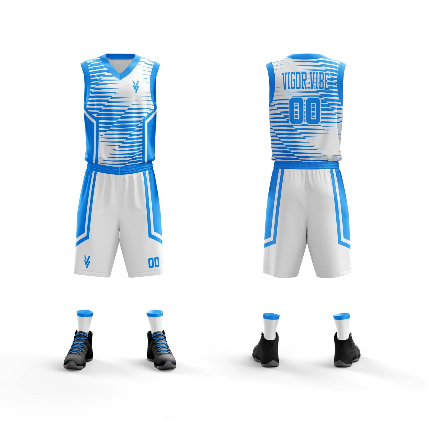 Vigor Vibe White & Blue Basketball Uniform | Personalized designs for your Team (Basketball-004)