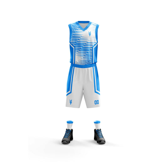 Vigor Vibe White & Blue Basketball Uniform | Personalized designs for your Team (Basketball-004)