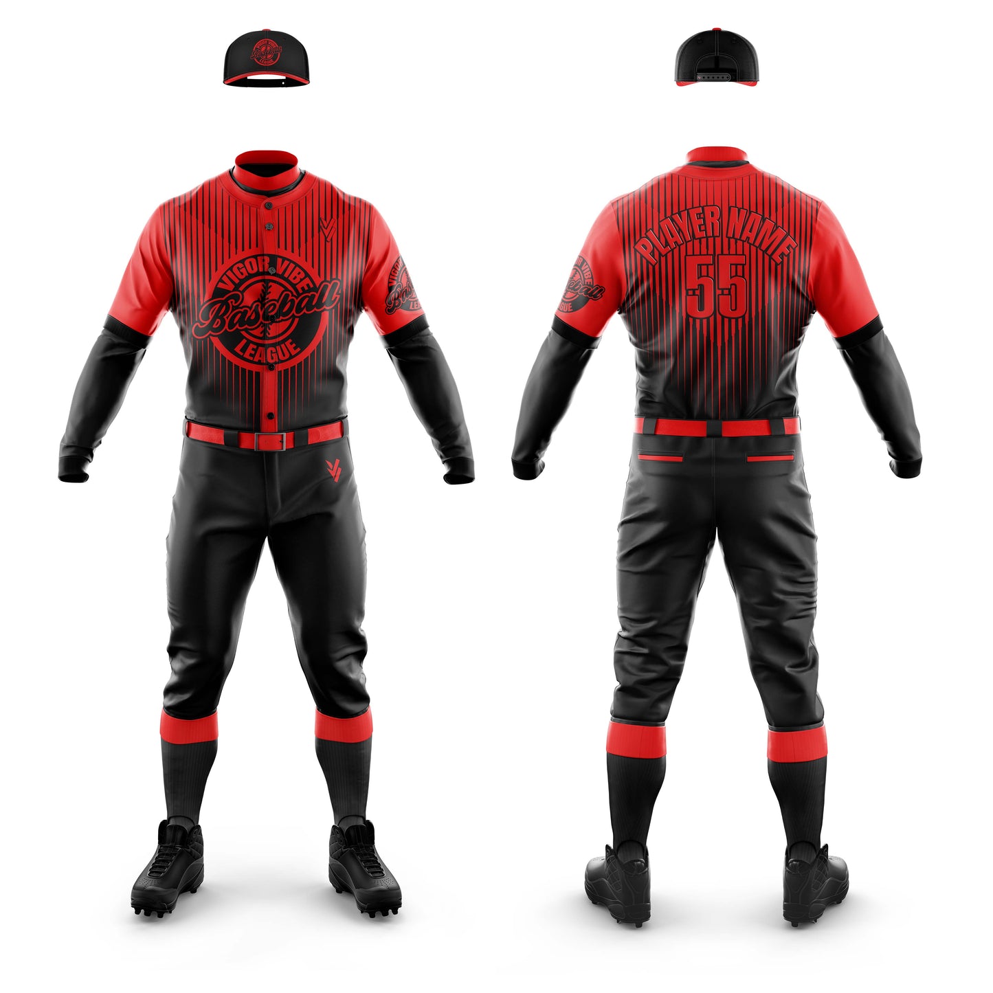 Vigor Vibe Baseball Uniforms Red & Black Design
