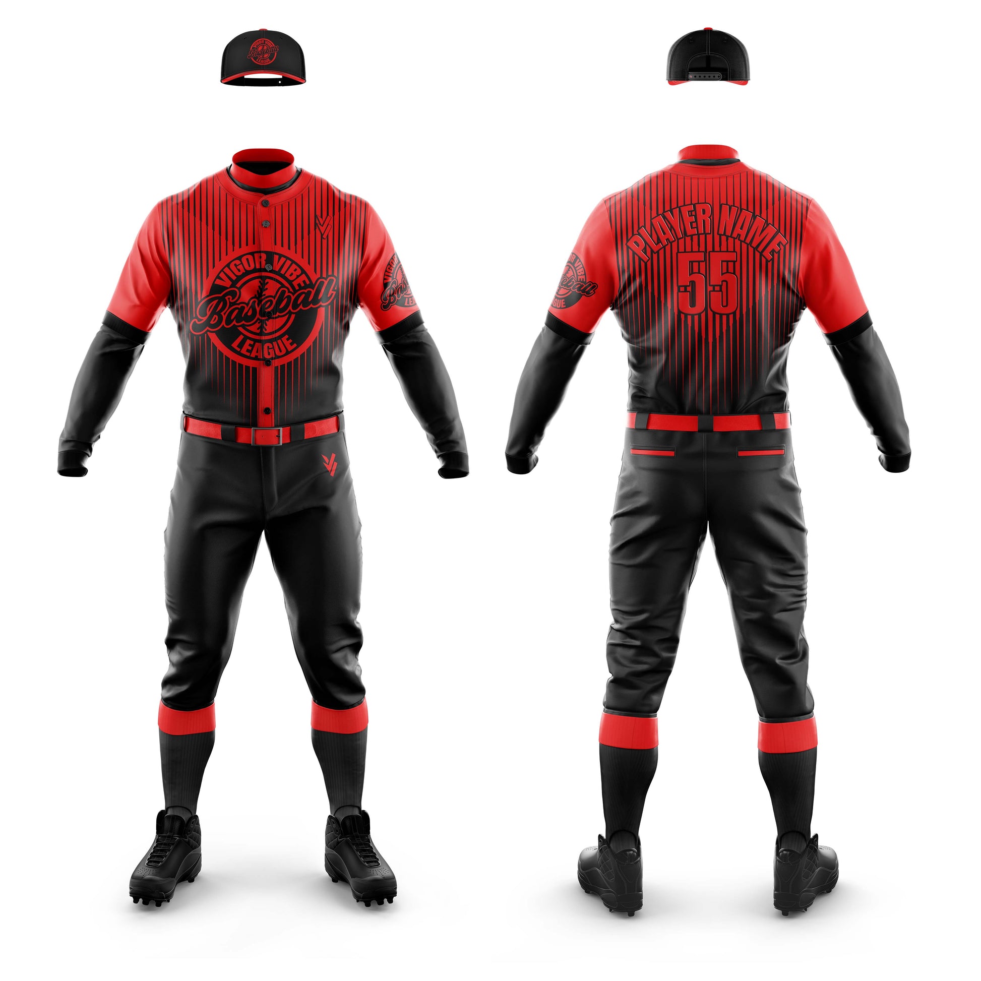 Vigor Vibe Baseball Uniforms Red & Black Design