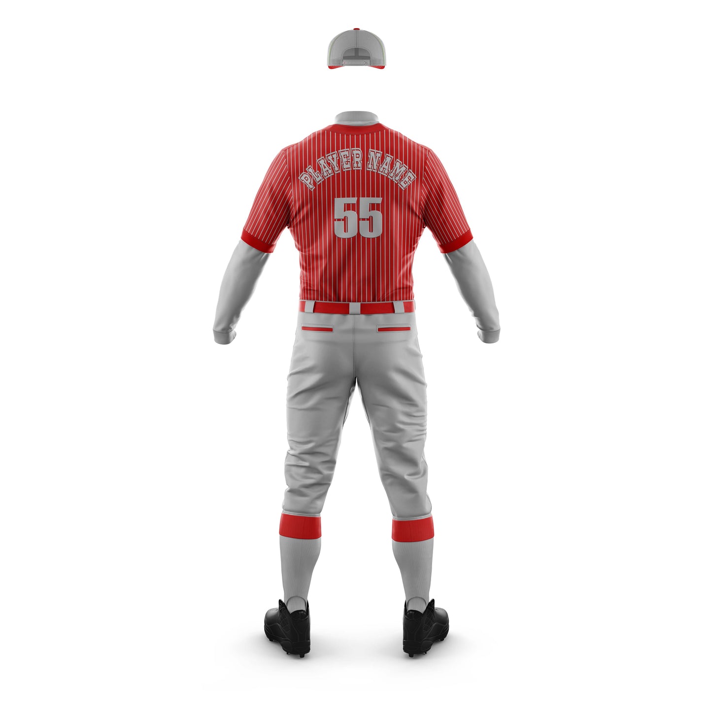 Vigor Vibe Baseball Uniforms Red With Grey Stripes | Personalized designs for your Team (Baseball-002)