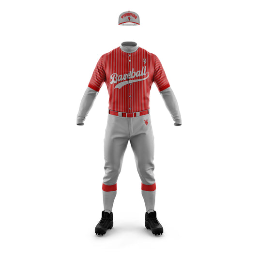 Vigor Vibe Baseball Uniforms Red With Grey Stripes | Personalized designs for your Team (Baseball-002)