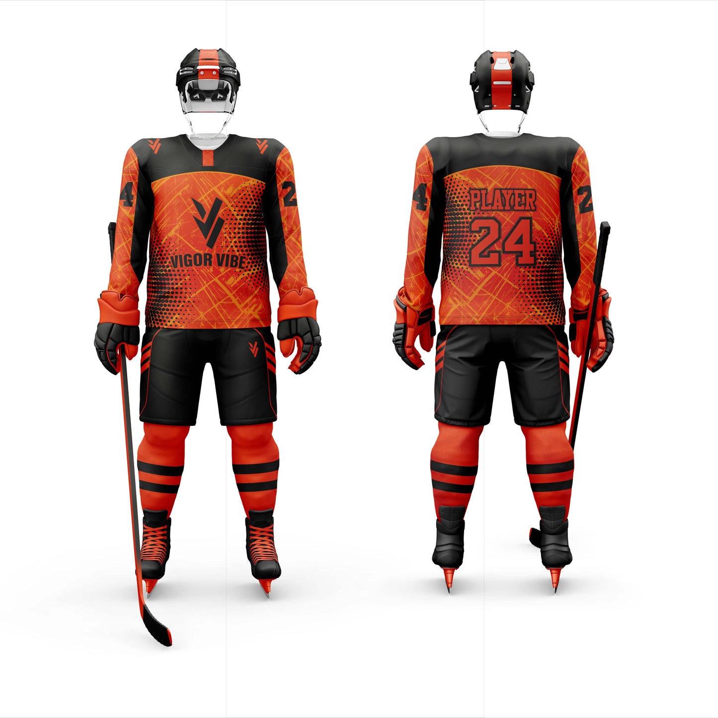 Vigor Vibe Ice Hockey Uniform Black & Orange Color| Personalized designs your Team (Ice Hockey-002)