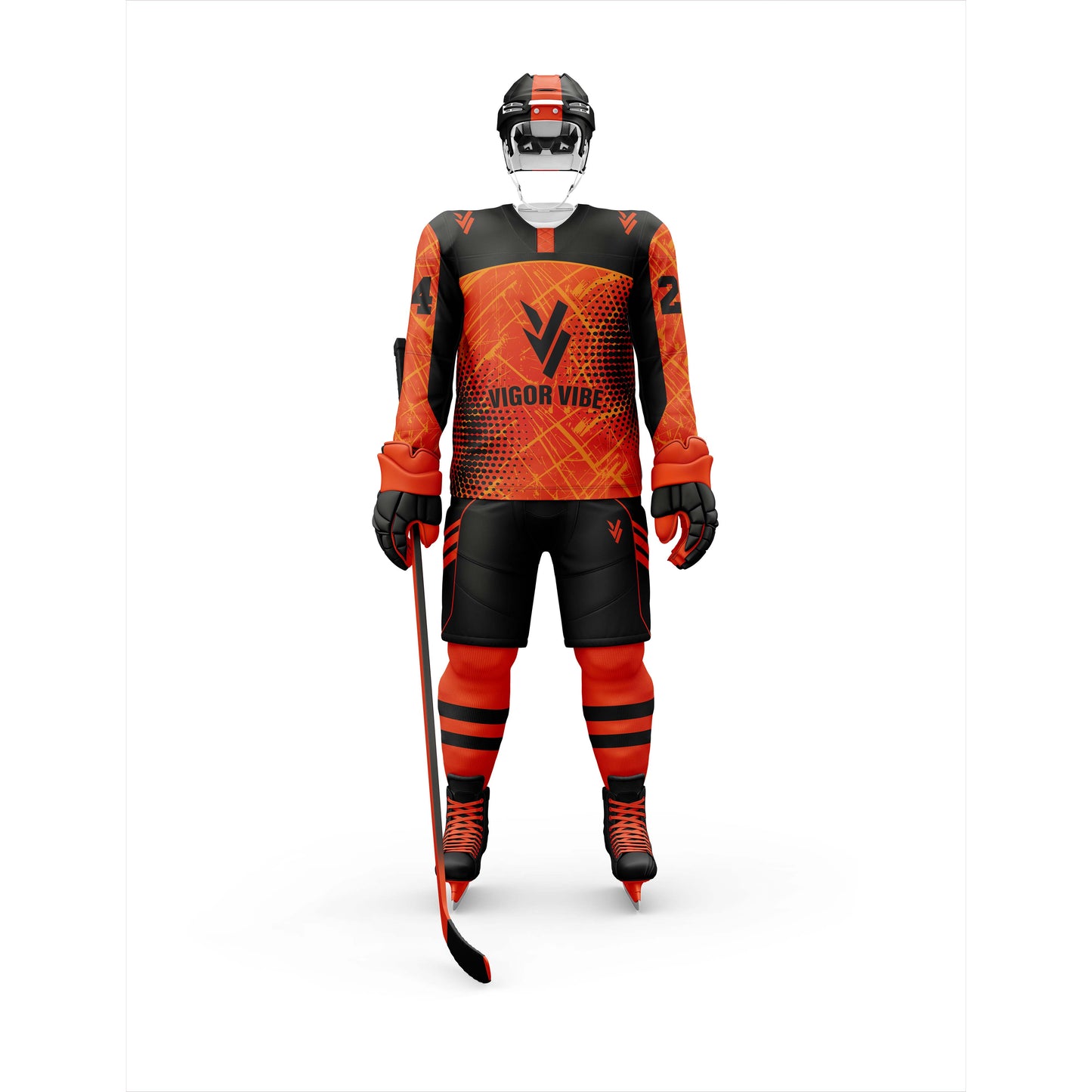 Vigor Vibe Ice Hockey Uniform Black & Orange Color| Personalized designs your Team (Ice Hockey-002)