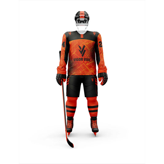 Vigor Vibe Ice Hockey Uniform Black & Orange Color| Personalized designs your Team (Ice Hockey-002)