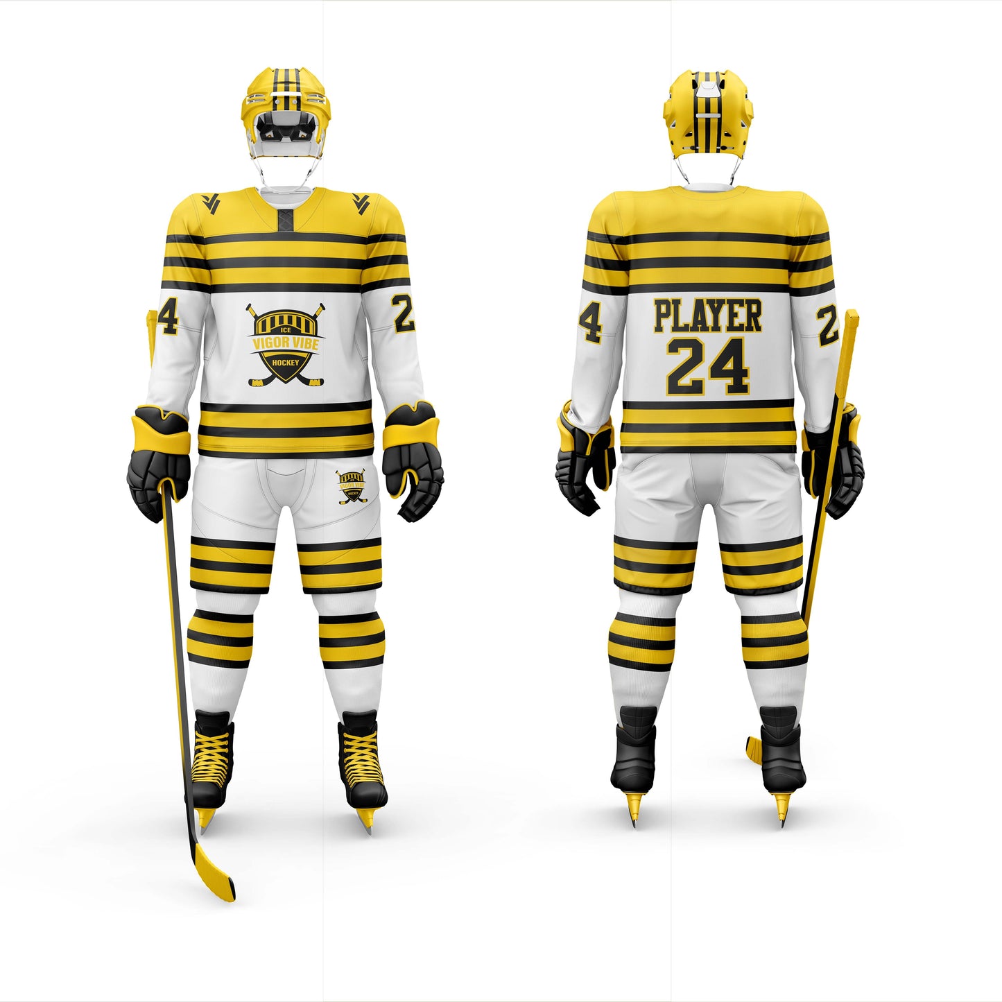 Vigor Vibe Ice Hockey Uniform White & Yellow Color| Personalized designs your Team (Ice Hockey-005)