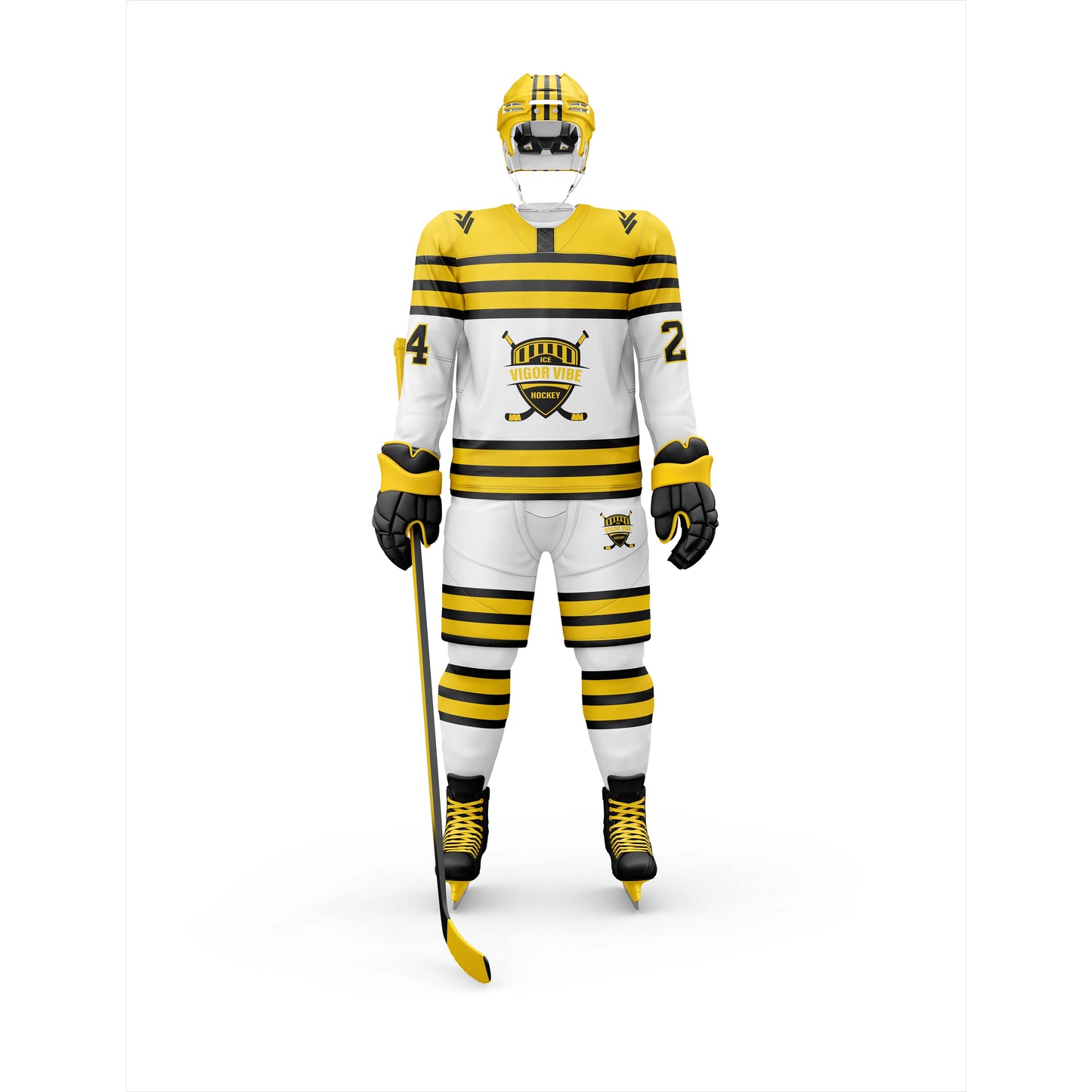 Vigor Vibe Ice Hockey Uniform White & Yellow Color| Personalized designs your Team (Ice Hockey-005)