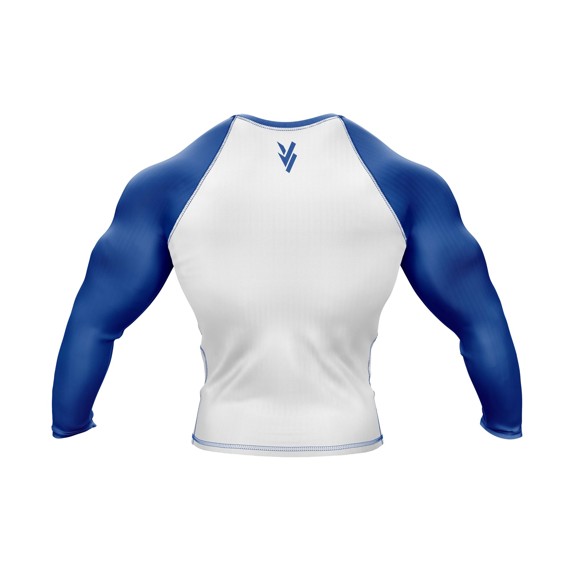 Blue and white Slovakia Jiu Jitsu rash guard for grappling, featuring long sleeves and round neck design.
