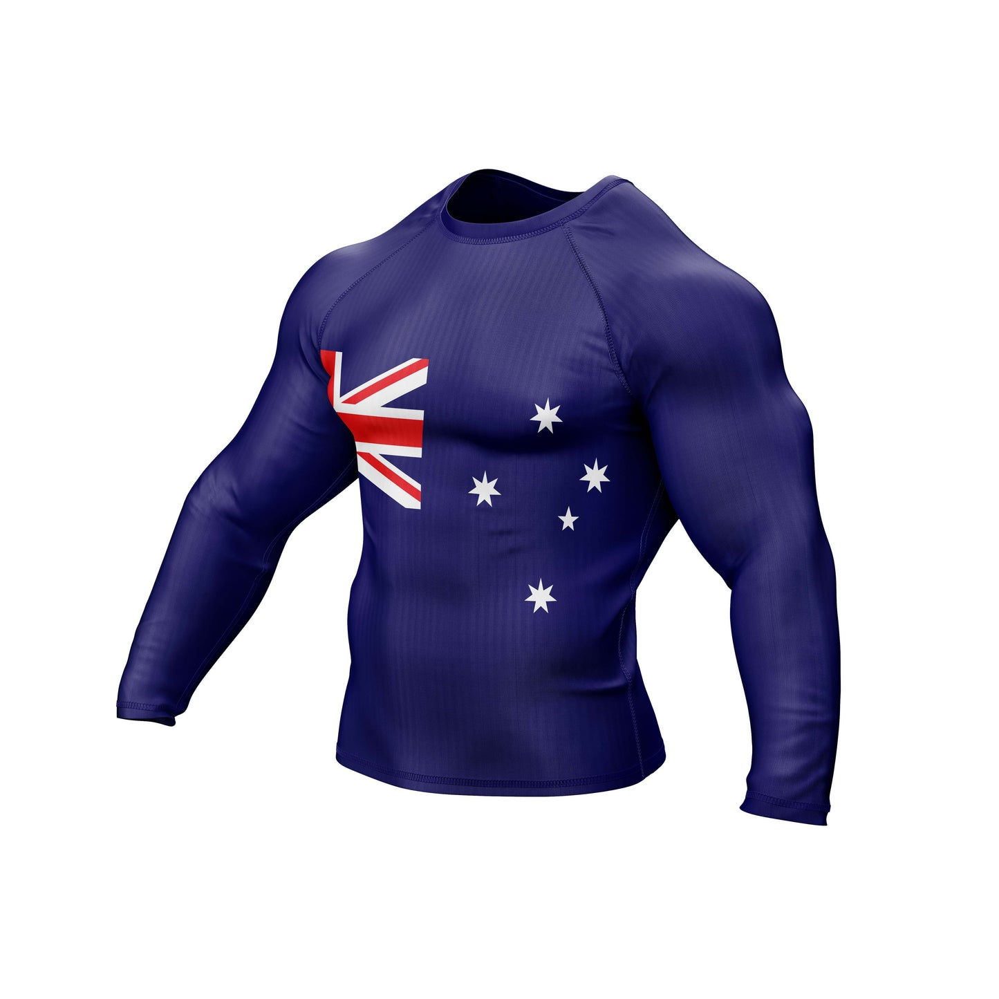 Australia Jiu Jitsu rash guard with flag design, perfect for grappling and training, made from breathable spandex.