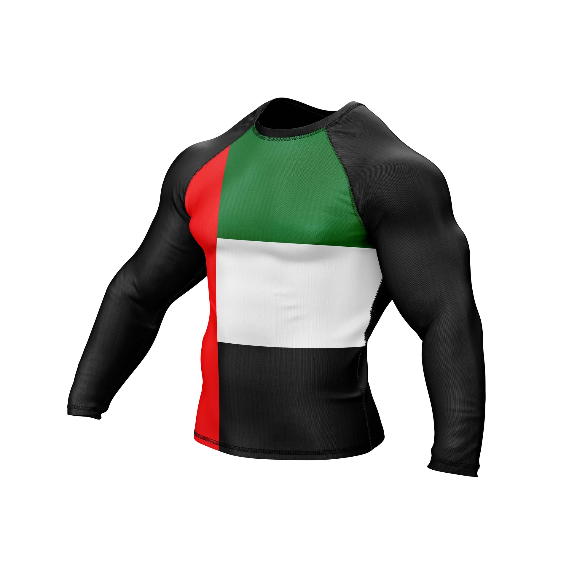 Emirates Jiu Jitsu flag grappling rash guard, long sleeve, lightweight and breathable design for athletes.