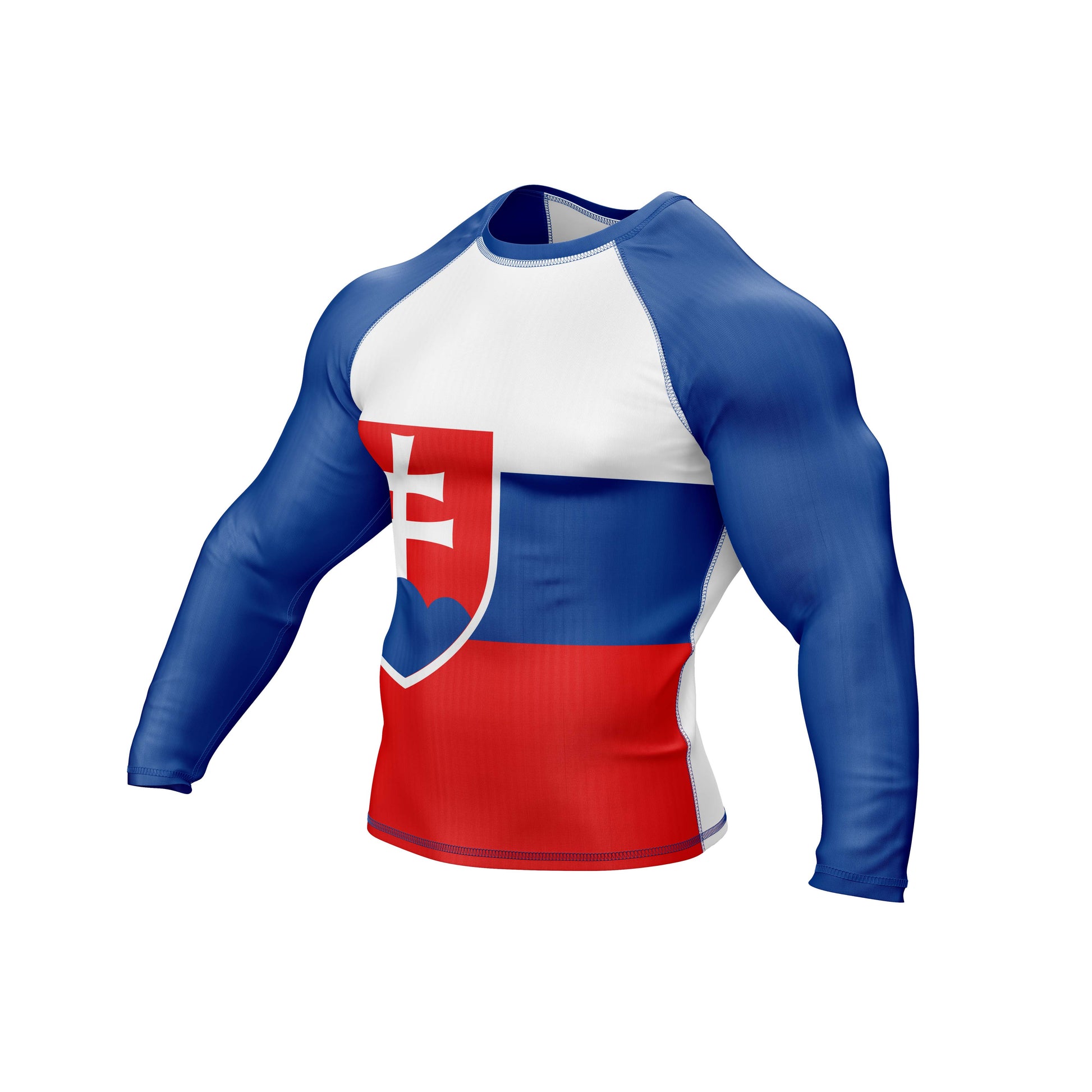 Slovakia Jiu Jitsu flag grappling rash guard in long-sleeve design, featuring Slovakia flag colors.