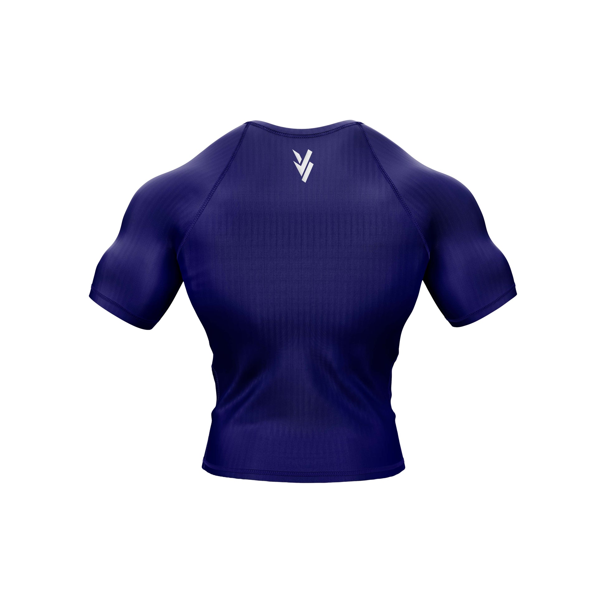 Back view of Australia Jiu Jitsu flag grappling rash guard in navy blue with short sleeves.