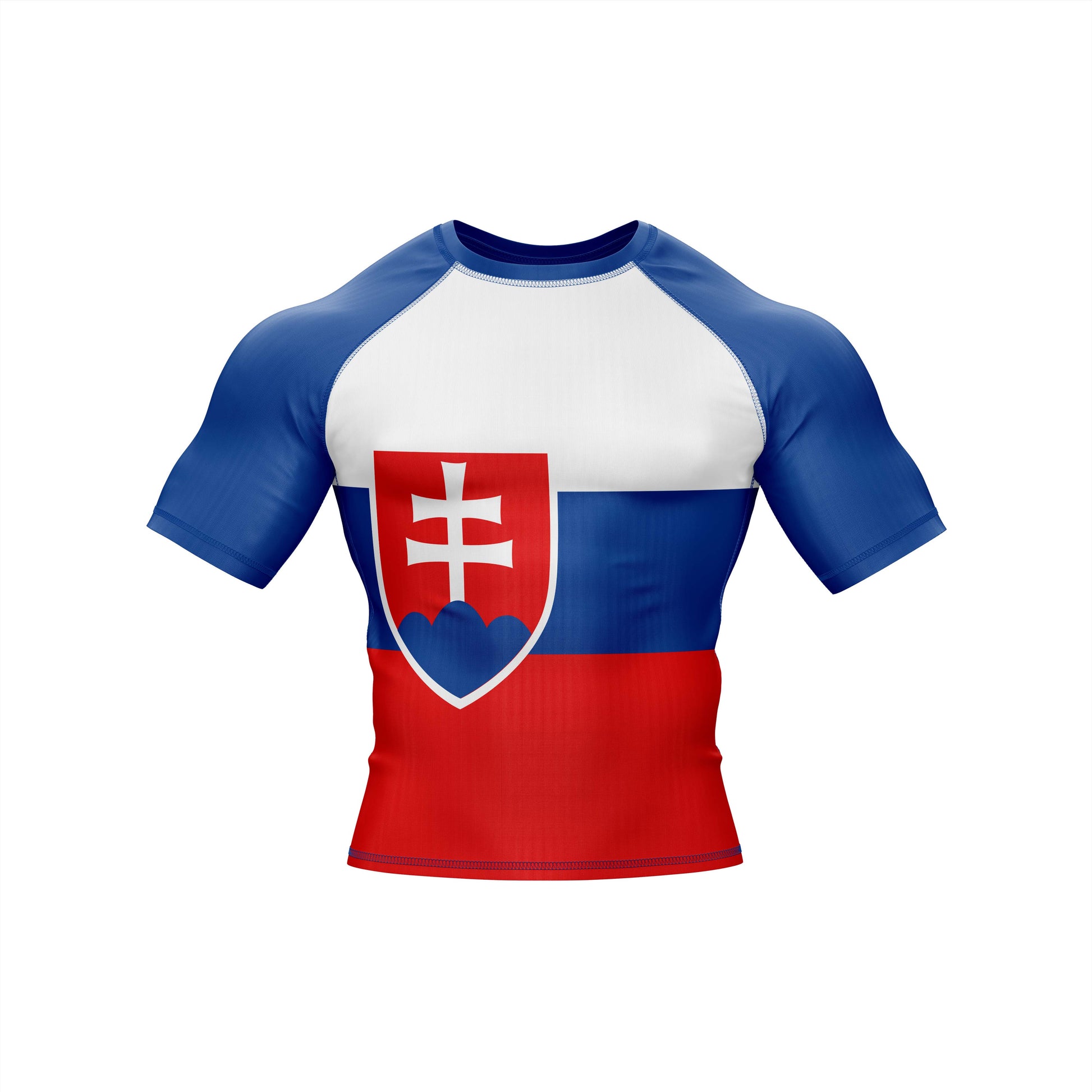 Slovakia Jiu Jitsu rash guard featuring flag design, lightweight and breathable for optimal performance and comfort.