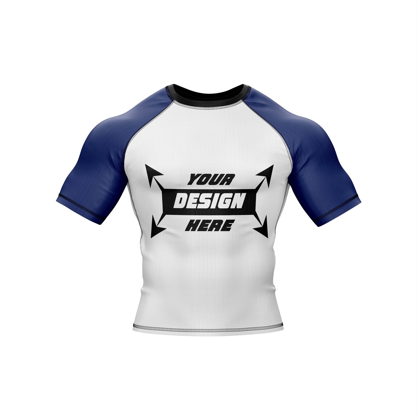 Customize Rash Guard BJJ White Body With Customize Color Half Sleeves For Men Grappling & Yoga