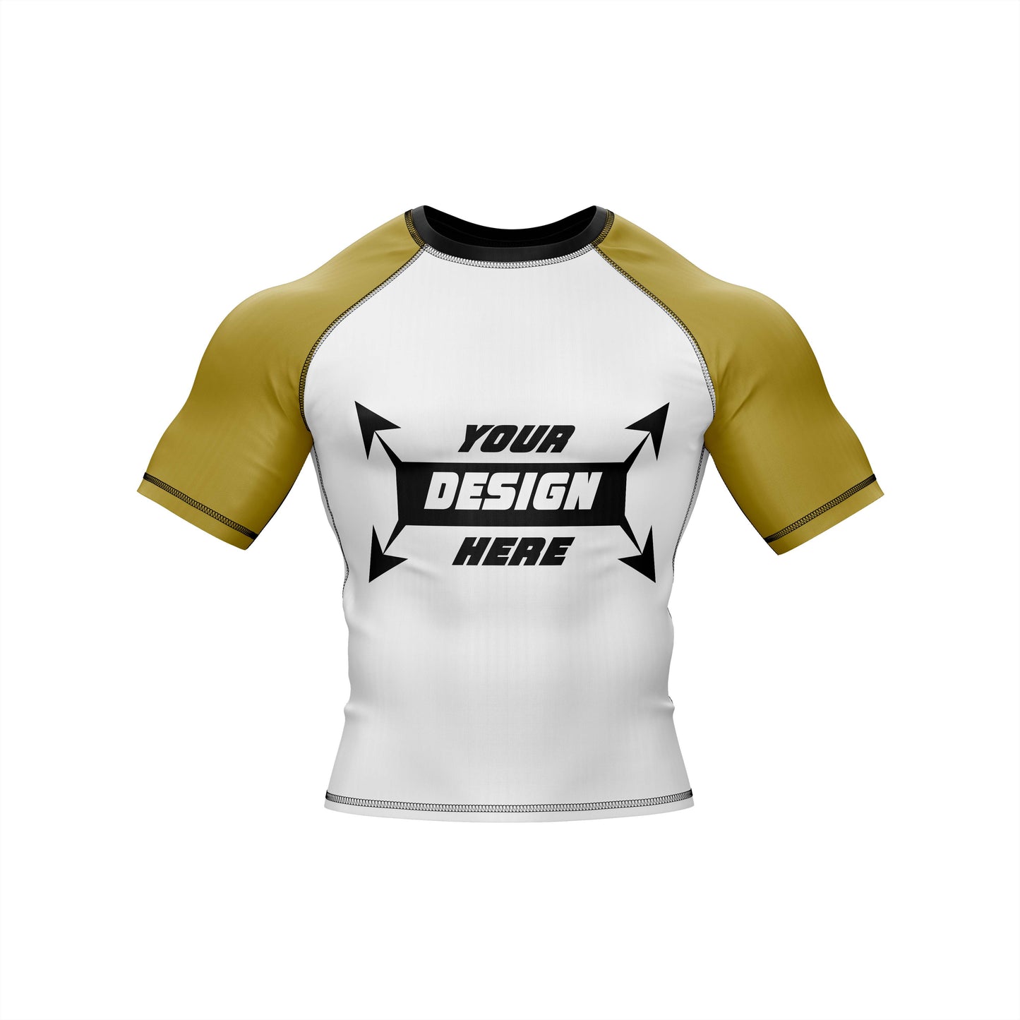 Customize Rash Guard BJJ White Body With Customize Color Half Sleeves For Men Grappling & Yoga
