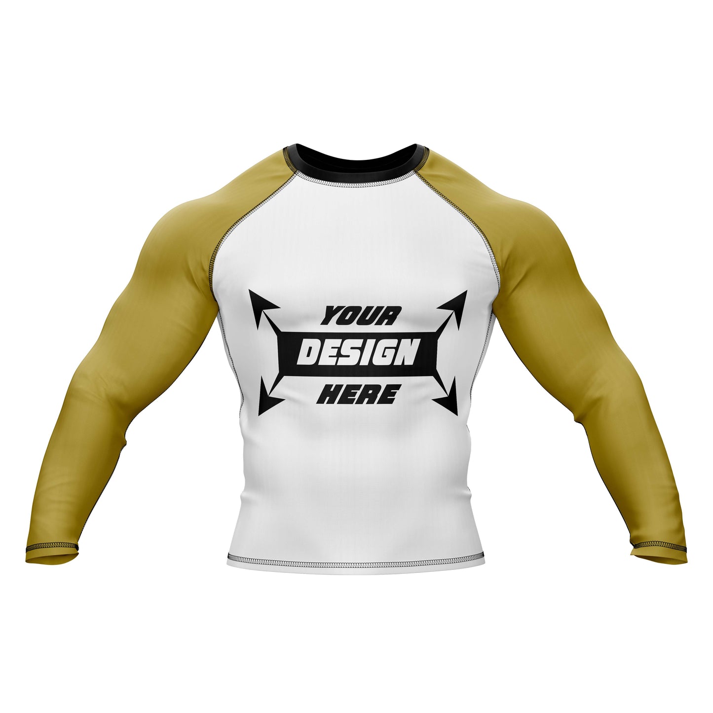 Rash Guard BJJ wit lichaam met volledig zwarte mouwen voor heren worstelen en yoga