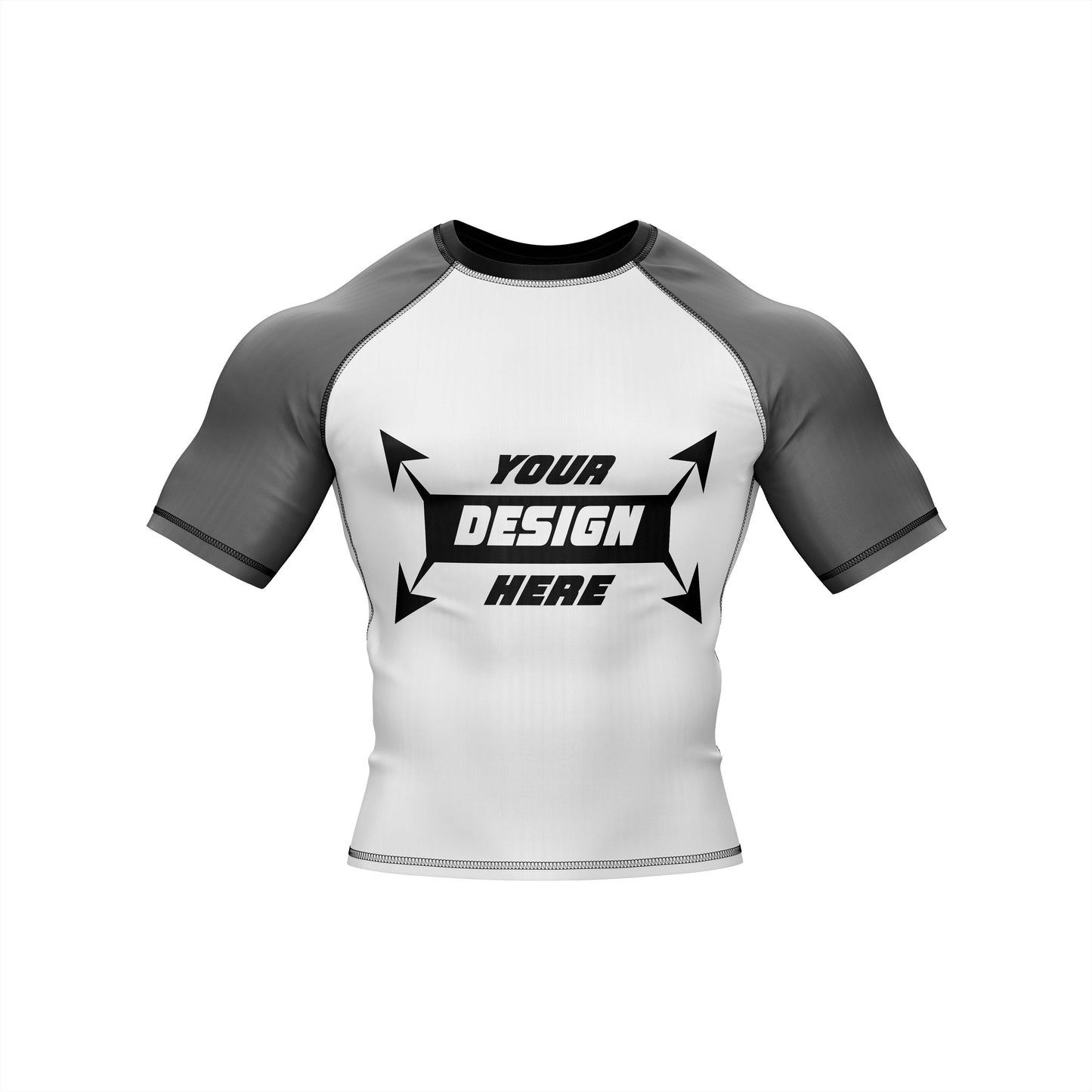 Customize Rash Guard BJJ White Body With Customize Color Half Sleeves For Men Grappling & Yoga