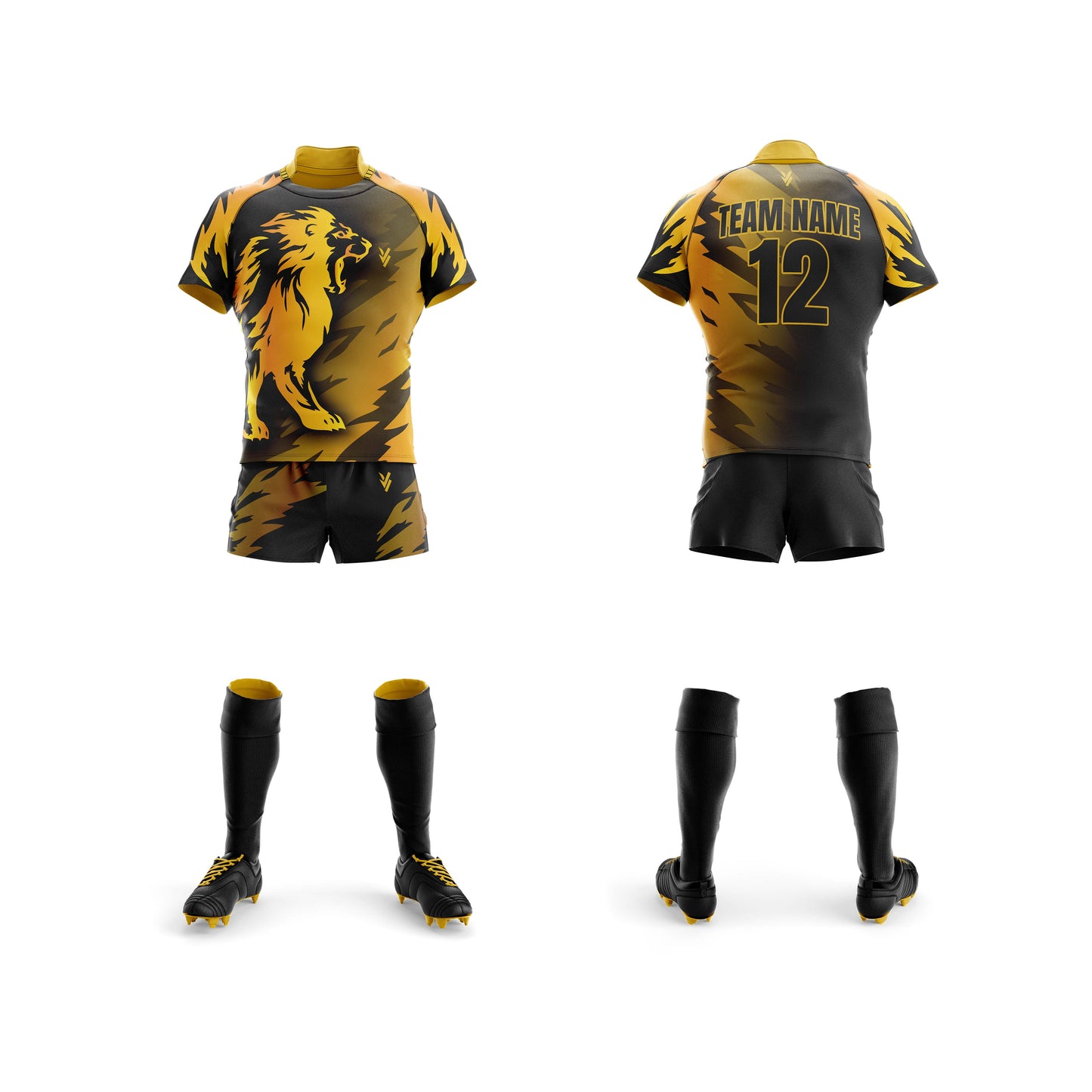 Vigor Vibe Rugby Team Uniform Golden & Black Lion Design Customize