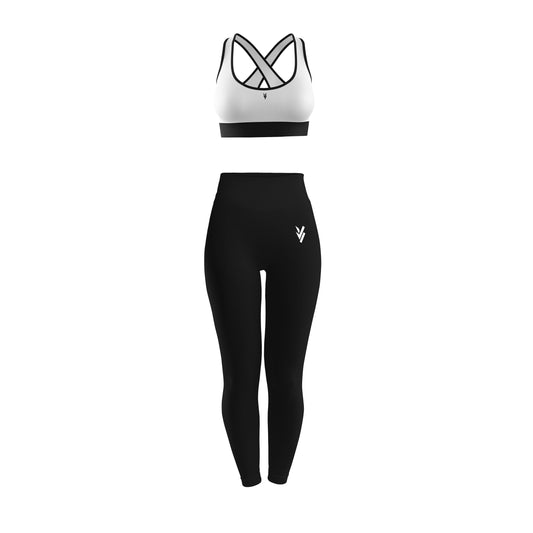 Vigor Vibe Sports Legging & Bra Set White & Black