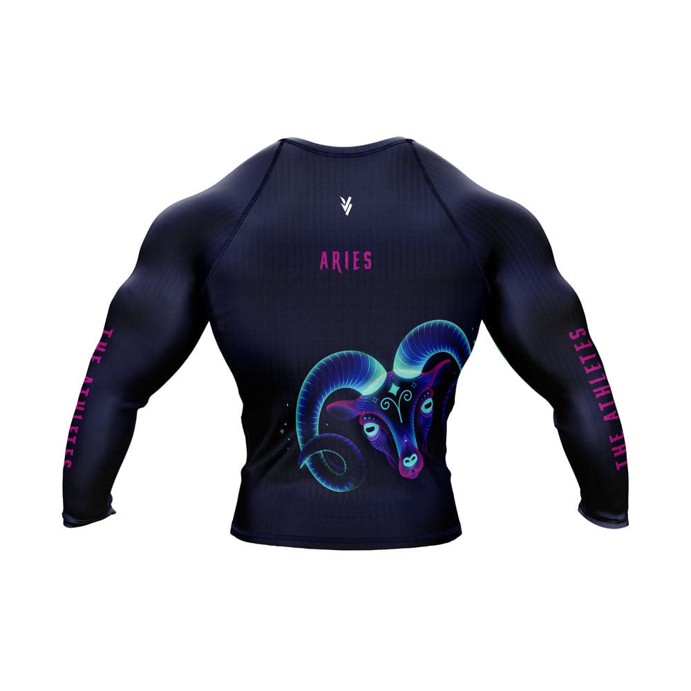 Aries Zodiac Sign The Athlete Navy Blue Premium BJJ Rash Guard For Men