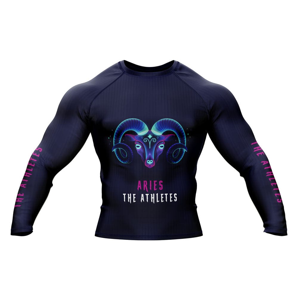 Aries Zodiac Sign The Athlete Navy Blue Premium BJJ Rash Guard For Men