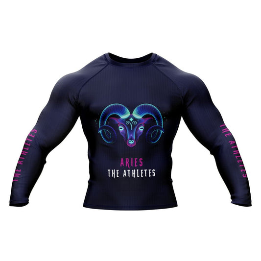 Aries Zodiac Sign The Athlete Navy Blue Premium BJJ Rash Guard For Men