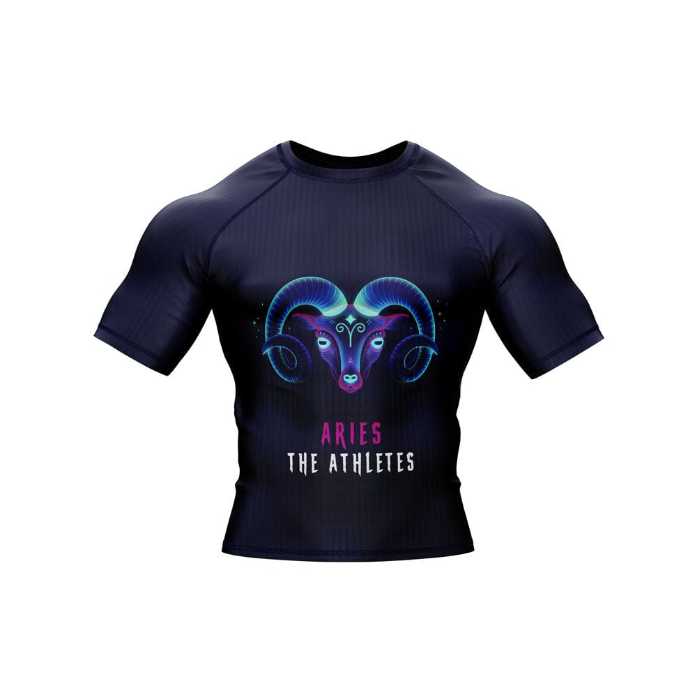 Aries Zodiac Sign The Athlete Navy Blue Premium BJJ Rash Guard For Men