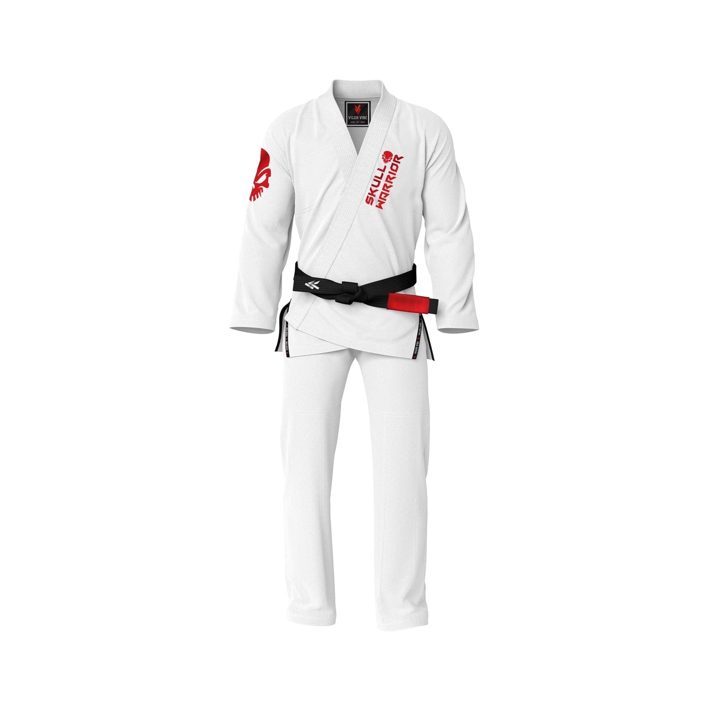Basic Brazilian Jiu Jitsu Gi with Red Patches - Skull Warrior