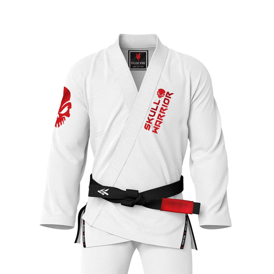Basic Brazilian Jiu Jitsu Gi with Red Patches - Skull Warrior