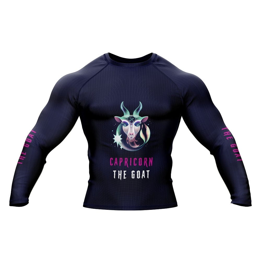 Capricorn Zodiac Sign The Goat Navy Blue Premium BJJ Rash Guard For Men