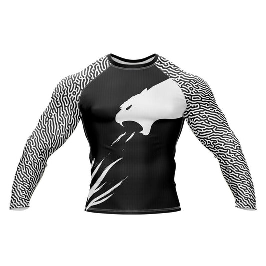 Jaguar Warrior Black and White Premium BJJ Rash Guard For Men