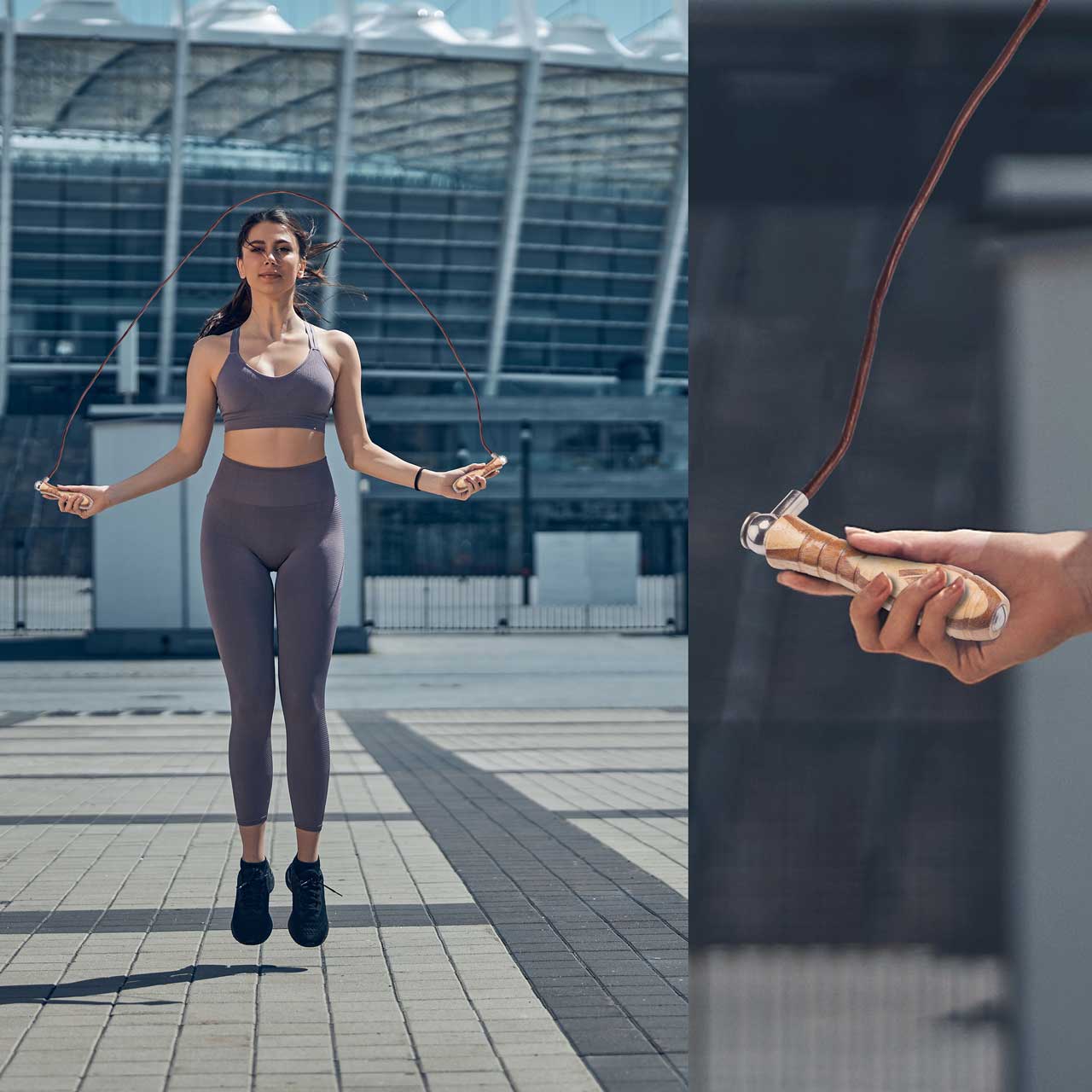 Fit serene sportswoman doing a cardio exercise