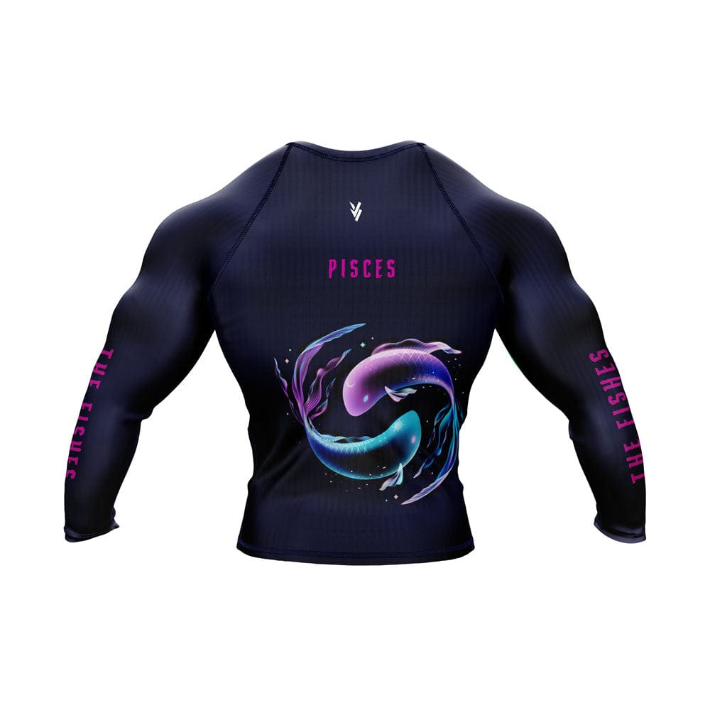 Pisces Zodiac Sign The Fishes Navy Blue Premium BJJ Rash Guard For Men