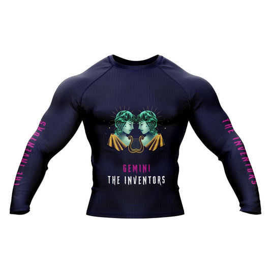 Gemini Zodiac Sign The Inventors Navy Blue Premium BJJ Rash Guard For Men