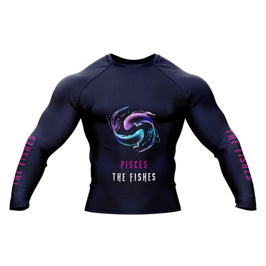 Pisces Zodiac Sign The Fishes Navy Blue Premium BJJ Rash Guard For Men