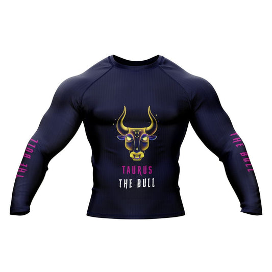 Taurus Zodiac Sign The Bull Navy Blue Premium BJJ Rash Guard For Men