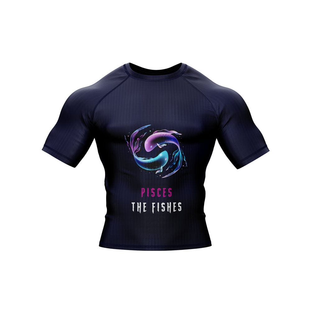 Pisces Zodiac Sign The Fishes Navy Blue Premium BJJ Rash Guard For Men