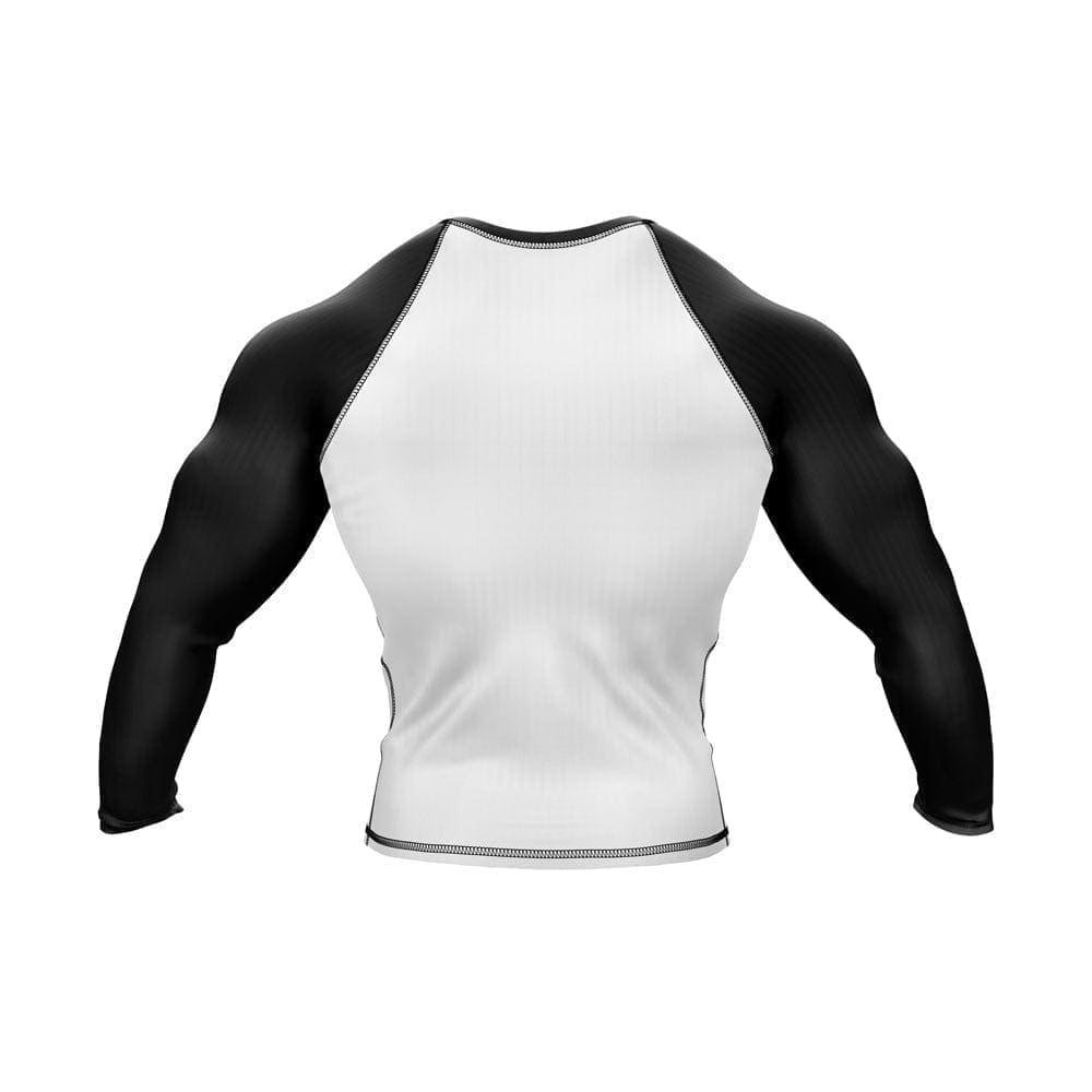 Rash Guard BJJ White Body With Full Black Sleeves For Men Grappling & Yoga