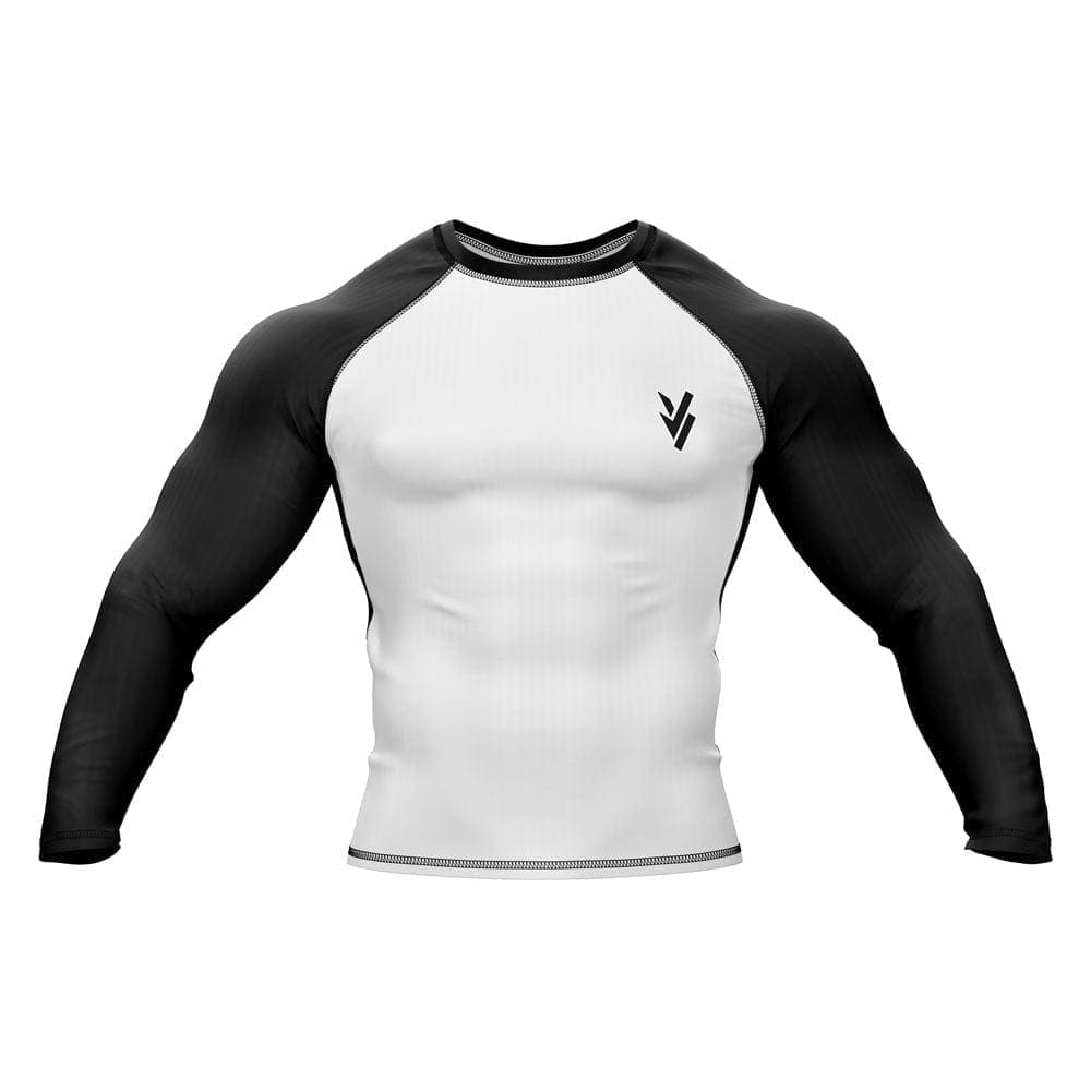 Rash Guard BJJ White Body With Full Black Sleeves For Men Grappling & Yoga