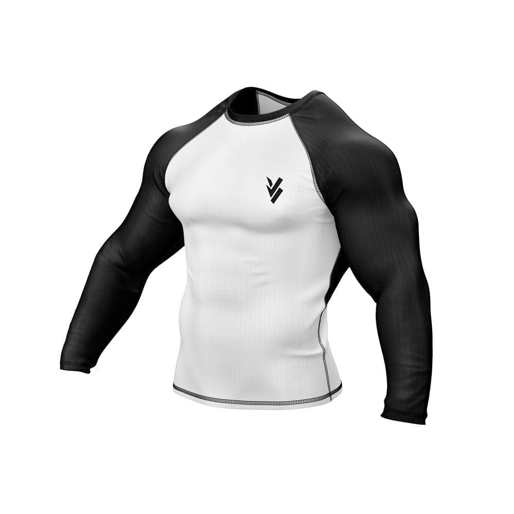 Rash Guard BJJ White Body With Full Black Sleeves For Men Grappling & Yoga