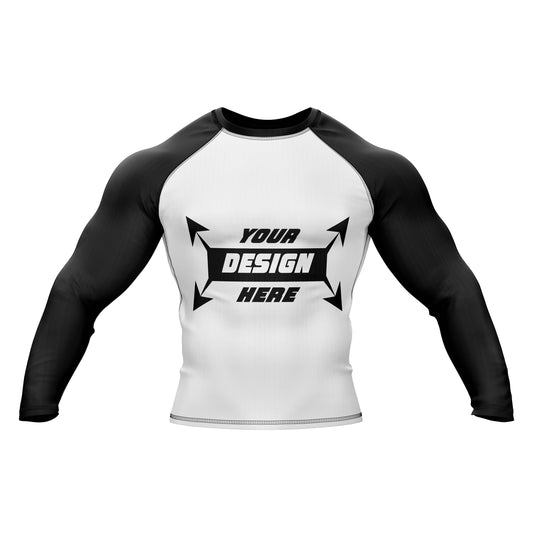 Rash Guard BJJ, weißer Body mit schwarzen Ärmeln für Männer, Grappling und Yoga