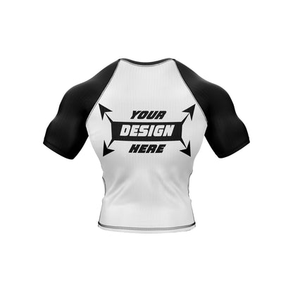 Customize Rash Guard BJJ White Body With Customize Color Half Sleeves For Men Grappling & Yoga