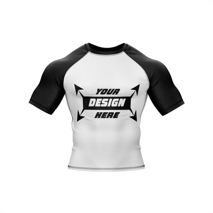 Customize Rash Guard BJJ White Body With Customize Color Half Sleeves For Men Grappling & Yoga