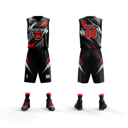 Vigor Vibe Black & Red Basketball Uniform | Personalized designs for your Team (Basketball-002)