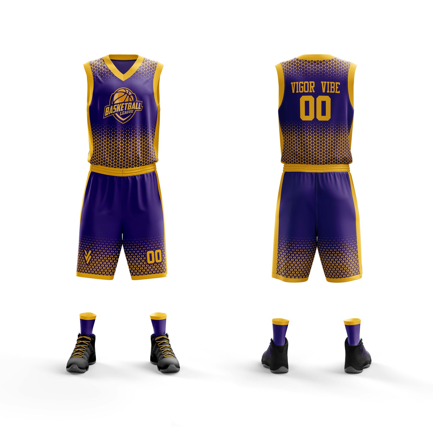 Vigor Vibe Purple & Yellow Basketball Uniform | Personalized designs for your Team (Basketball-005)