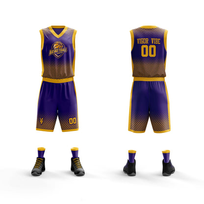 Vigor Vibe Purple & Yellow Basketball Uniform | Personalized designs for your Team (Basketball-005)